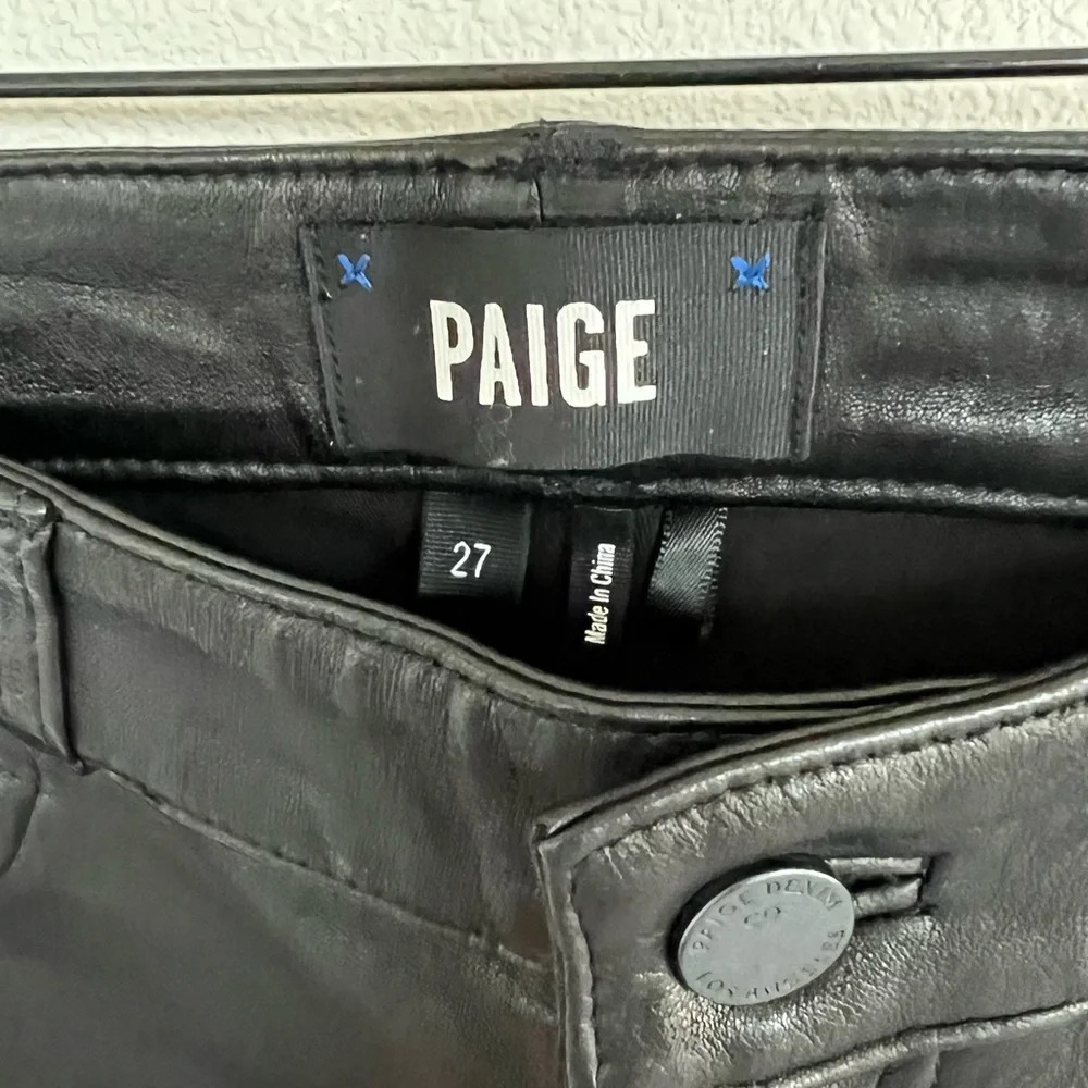 NWOT PAIGE Jacqueline Straight Jeans Black Leather Casual Biker Women’s Moto 27 - Picture 8 of 14